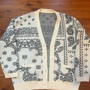 Women's Cream and Black Patterned Cardigan